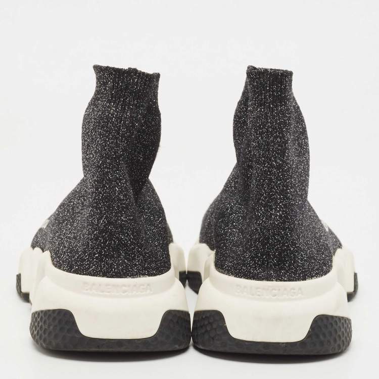 مملوكة مسبقًا Balenciaga Silver/Black Knit Fabric Speed Trainer High Top Sneakers Size 39