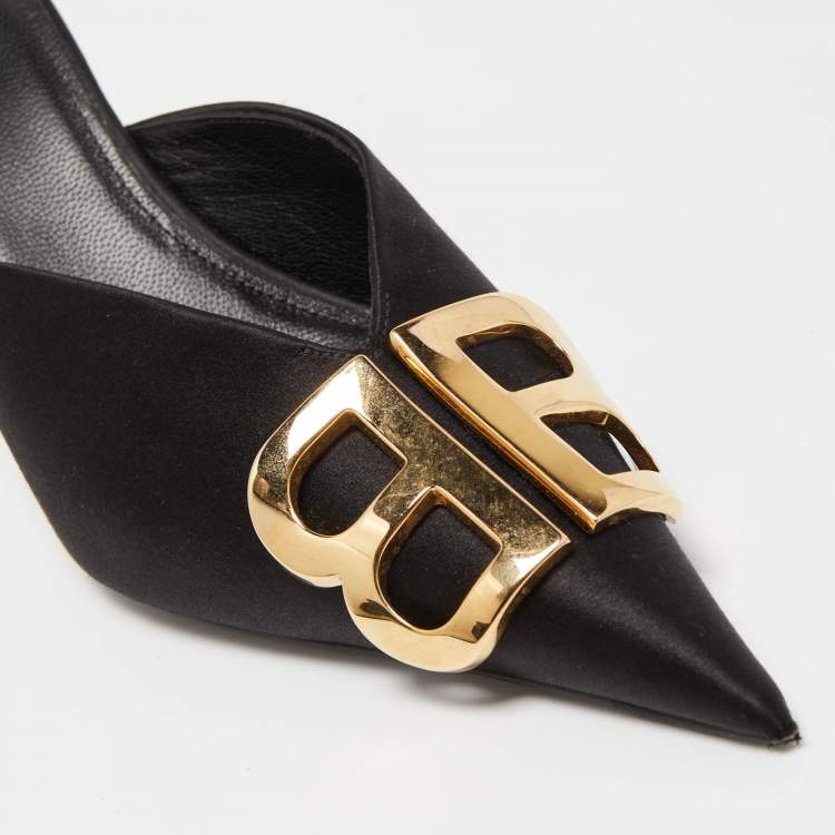 Pre Owned Balenciaga Black  Satin Knife Mules Size  37