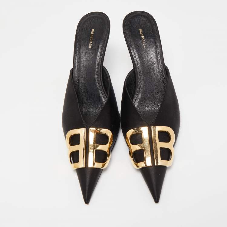Pre Owned Balenciaga Black  Satin Knife Mules Size  37