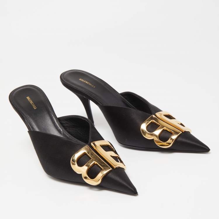 Pre Owned Balenciaga Black  Satin Knife Mules Size  37