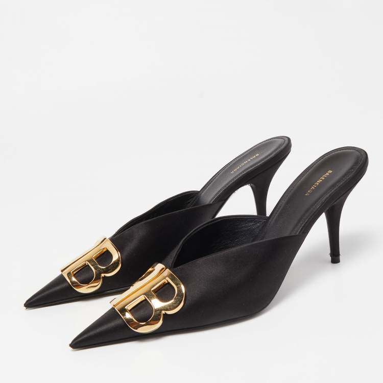 Pre Owned Balenciaga Black  Satin Knife Mules Size  37
