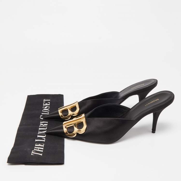 Pre Owned Balenciaga Black  Satin Knife Mules Size  37