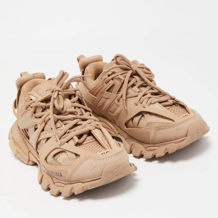 Pre Owned Balenciaga Beige Mesh and Leather Track Sneakers Size 38