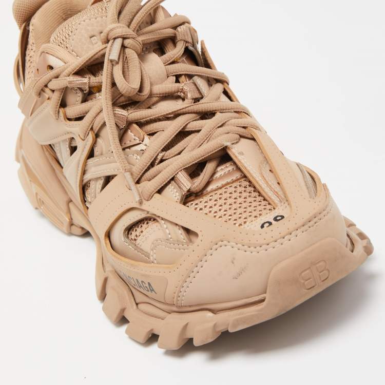 Pre Owned Balenciaga Beige Mesh and Leather Track Sneakers Size 38