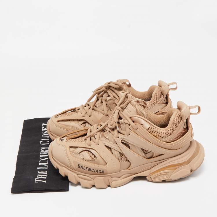 Pre Owned Balenciaga Beige Mesh and Leather Track Sneakers Size 38