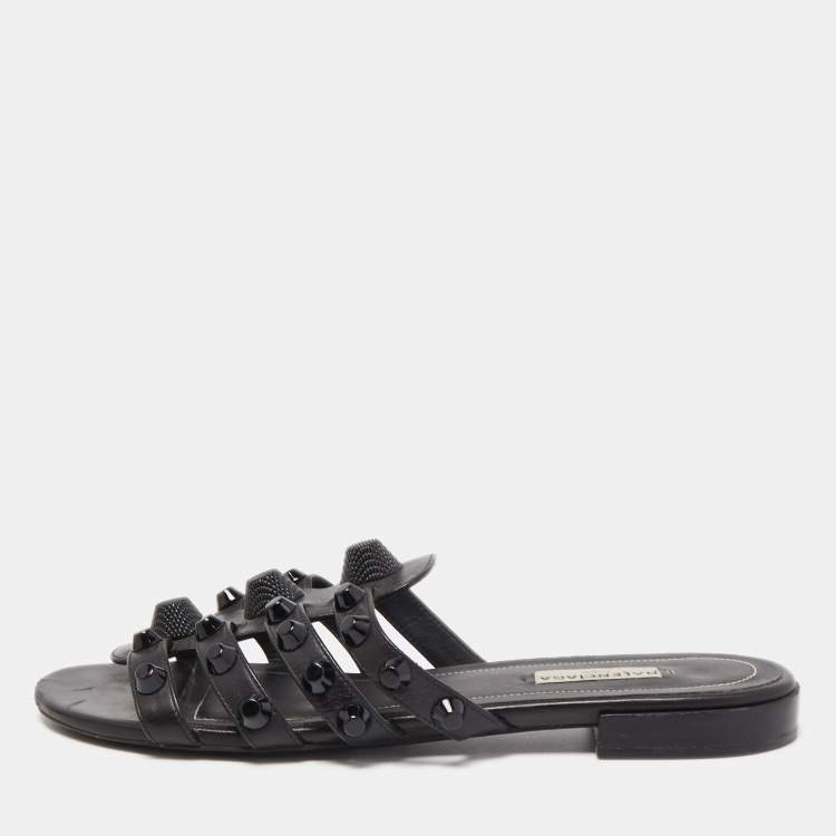 Pre Owned Balenciaga Black Leather Arena Flats Size 38