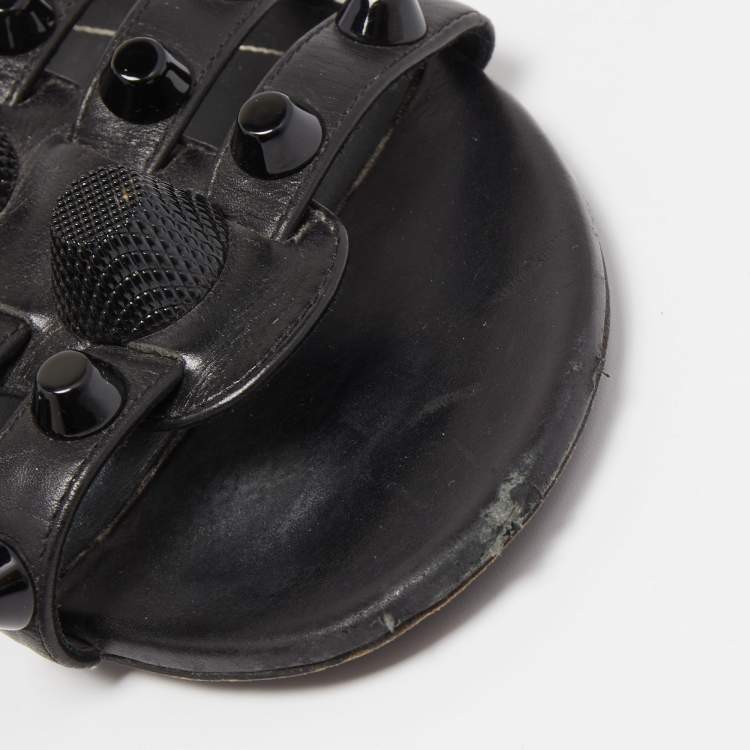 Pre Owned Balenciaga Black Leather Arena Flats Size 38