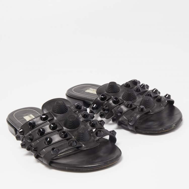 Pre Owned Balenciaga Black Leather Arena Flats Size 38