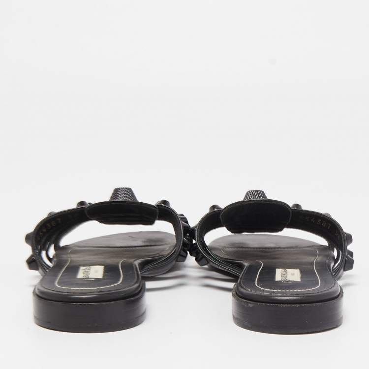 Pre Owned Balenciaga Black Leather Arena Flats Size 38