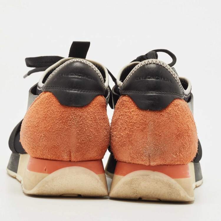 مملوكة مسبقًا Balenciaga Black/Yellow Leather and Mesh Race Runner Sneakers Size 37