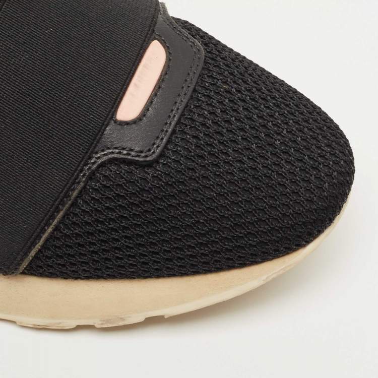 مملوكة مسبقًا Balenciaga Black/Yellow Leather and Mesh Race Runner Sneakers Size 37