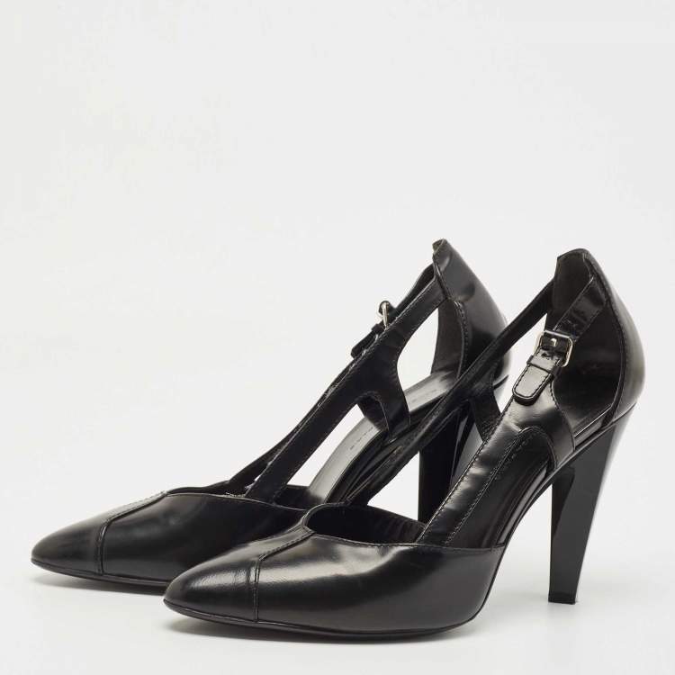 Pre Owned Balenciaga Black Leather Cutout Pumps Size 38