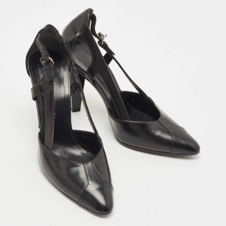 Pre Owned Balenciaga Black Leather Cutout Pumps Size 38