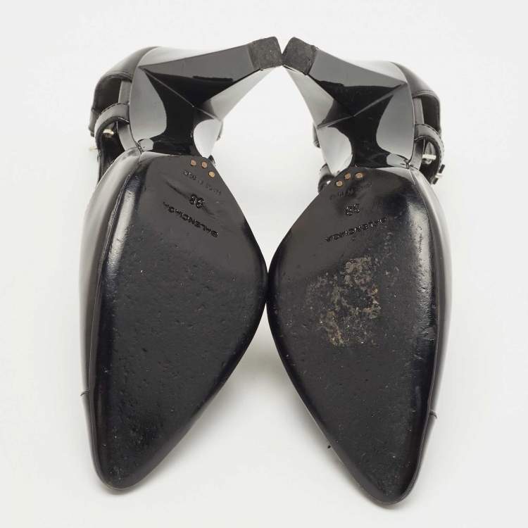 Pre Owned Balenciaga Black Leather Cutout Pumps Size 38