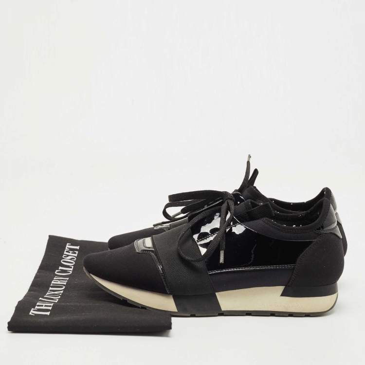 Pre Owned Balenciaga Black Fabric and Patent Race Runner Sneakers Size 38