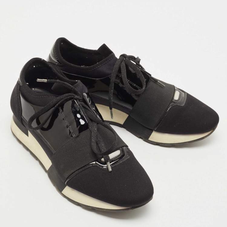 Pre Owned Balenciaga Black Fabric and Patent Race Runner Sneakers Size 38