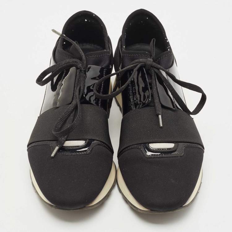 Pre Owned Balenciaga Black Fabric and Patent Race Runner Sneakers Size 38