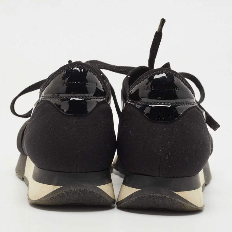 Pre Owned Balenciaga Black Fabric and Patent Race Runner Sneakers Size 38