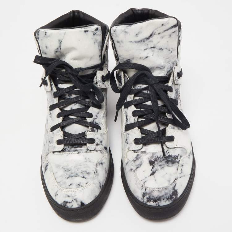 Pre Owned Balenciaga Grey/Black Leather High Top Sneakers Size 38