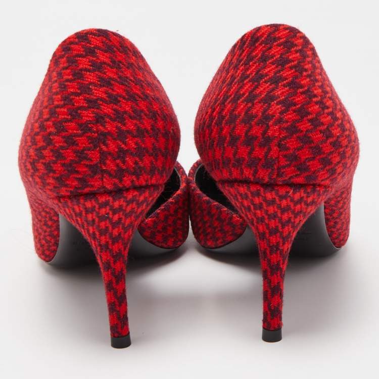 Pre Owned Balenciaga Red/Black Houndstooth Tweed BB Pointy Pumps Size 39