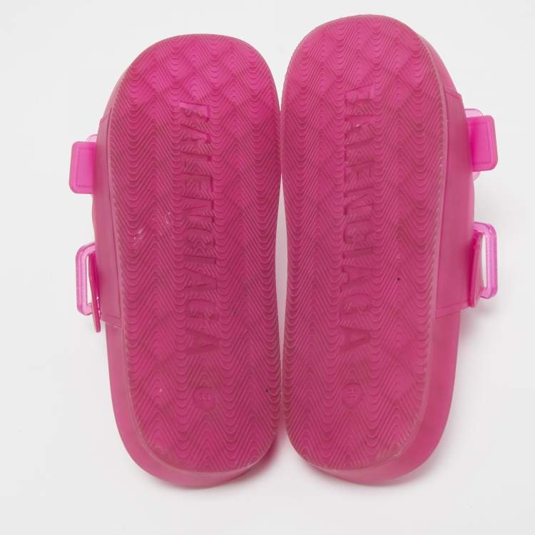 Pre Owned Balenciaga Pink Rubber Double Buckle Detail Flat Sandals Size 38