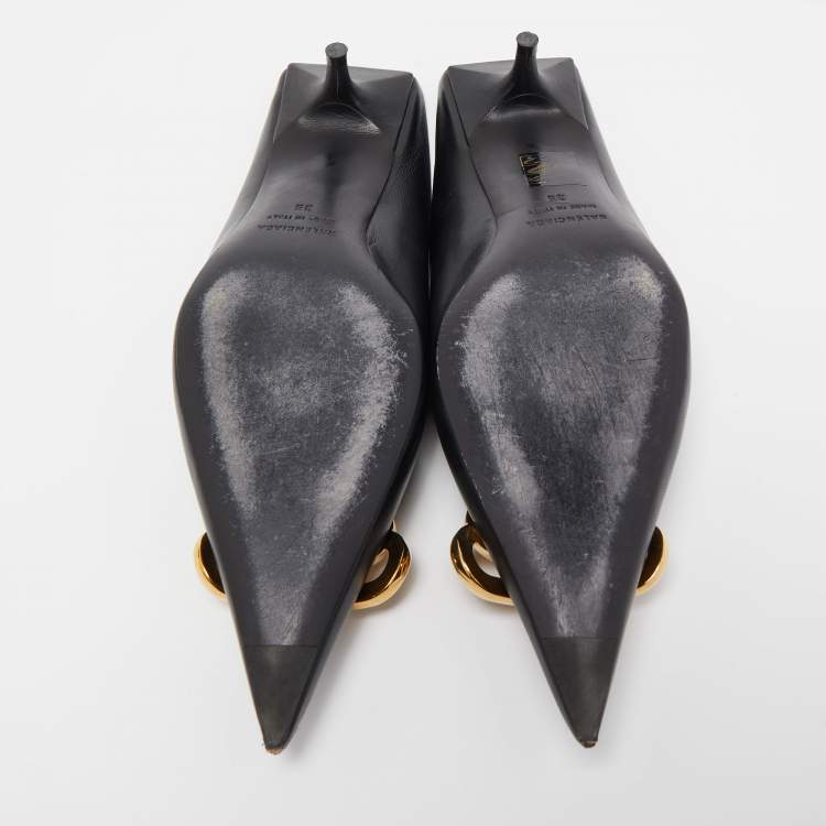 Pre Owned Balenciaga Black Leather Knife Mules Size 35 