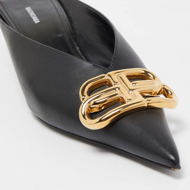 Pre Owned Balenciaga Black Leather Knife Mules Size 35 