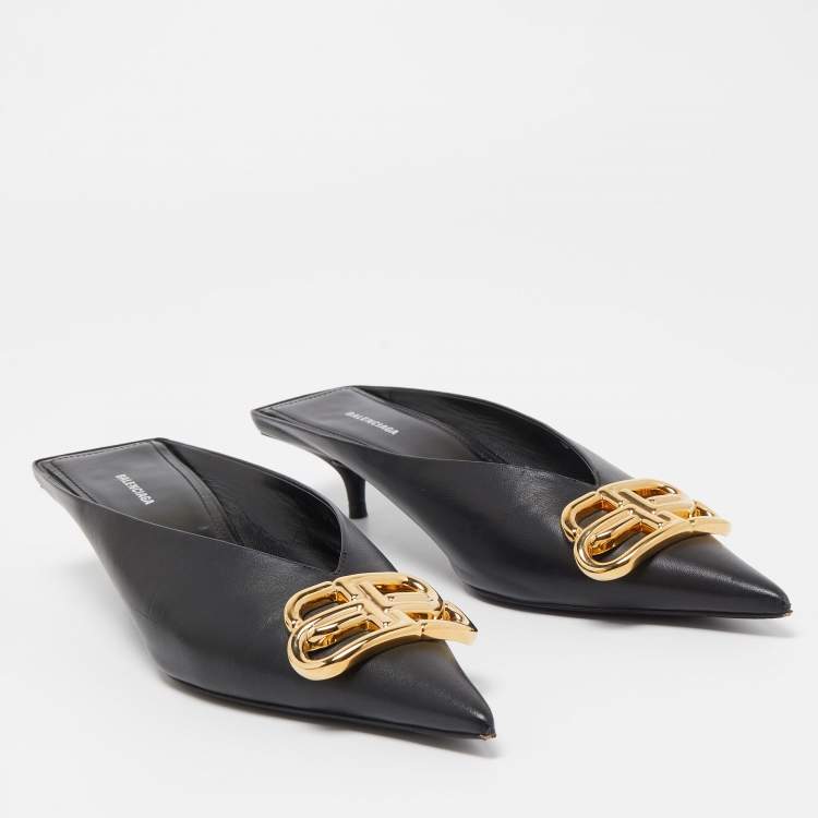 Pre Owned Balenciaga Black Leather Knife Mules Size 35 