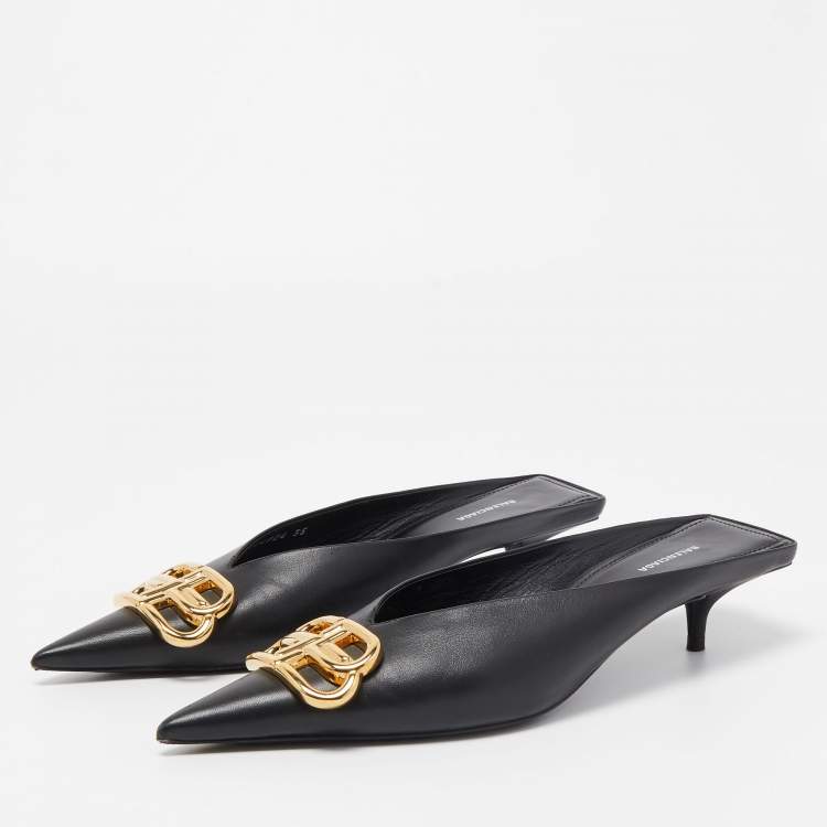 Pre Owned Balenciaga Black Leather Knife Mules Size 35 