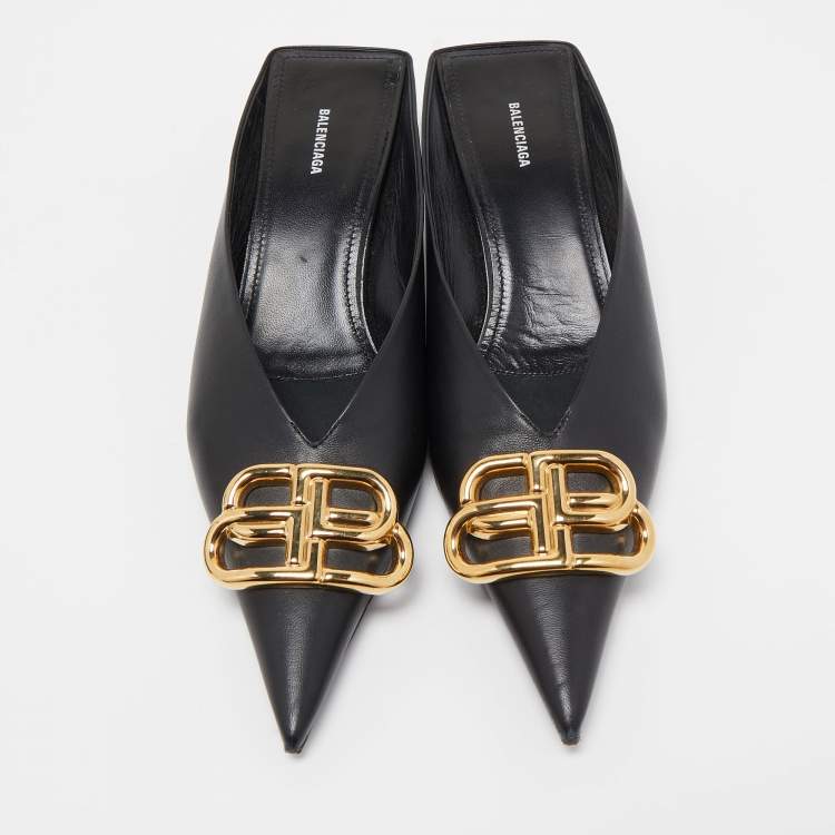 Pre Owned Balenciaga Black Leather Knife Mules Size 35 