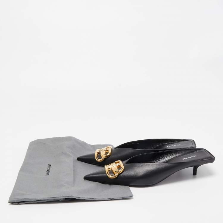 Pre Owned Balenciaga Black Leather Knife Mules Size 35 