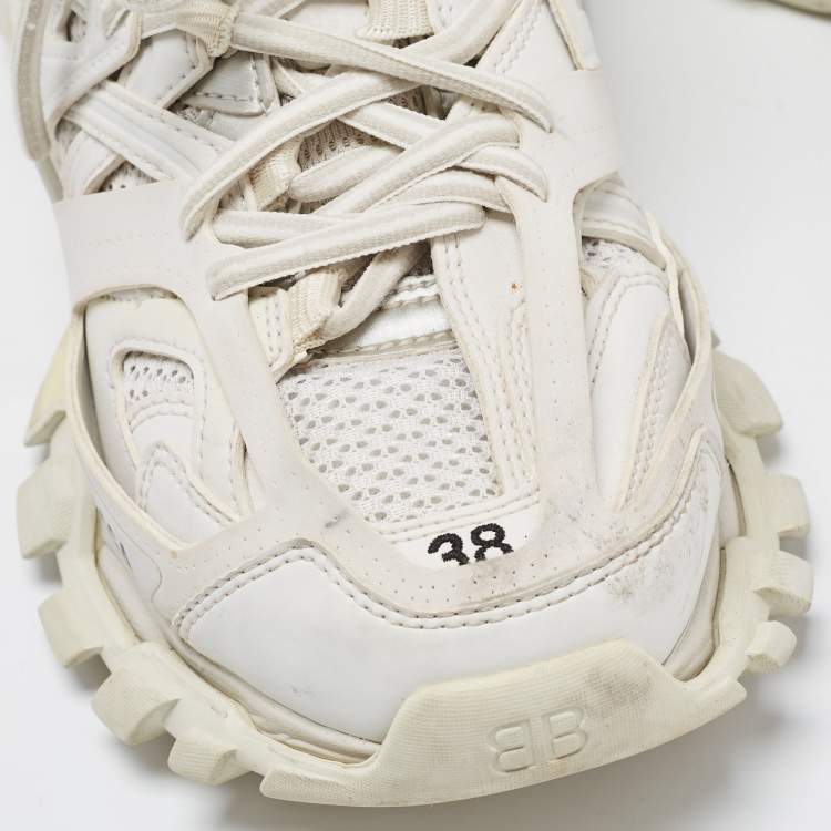 Pre Owned Balenciaga White Mesh and Leather Track Sneakers Size 38 