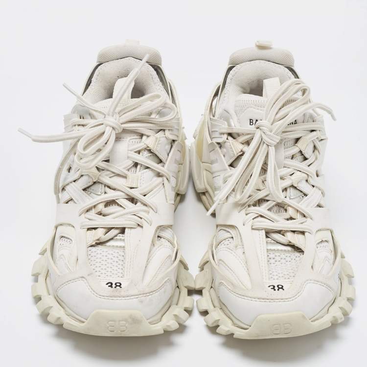 Pre Owned Balenciaga White Mesh and Leather Track Sneakers Size 38 