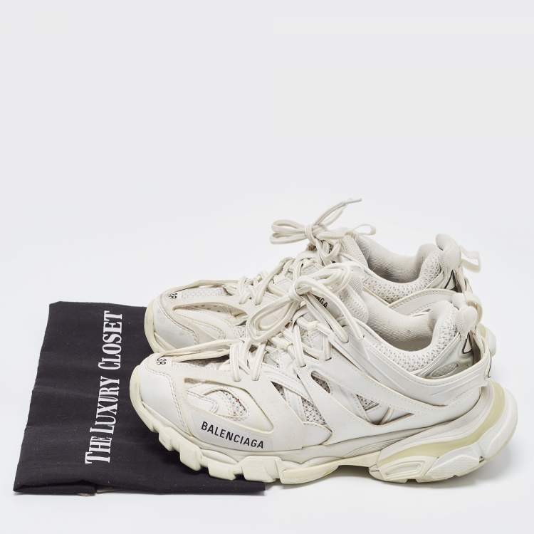 Pre Owned Balenciaga White Mesh and Leather Track Sneakers Size 38 