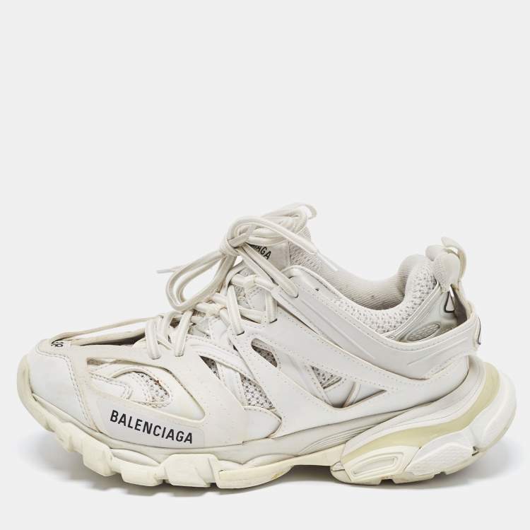 Pre Owned Balenciaga White Mesh and Leather Track Sneakers Size 38 