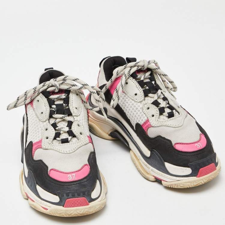 مملوكة مسبقًا Balenciaga Multicolor Leather and Mesh Triple S Sneakers Size 37