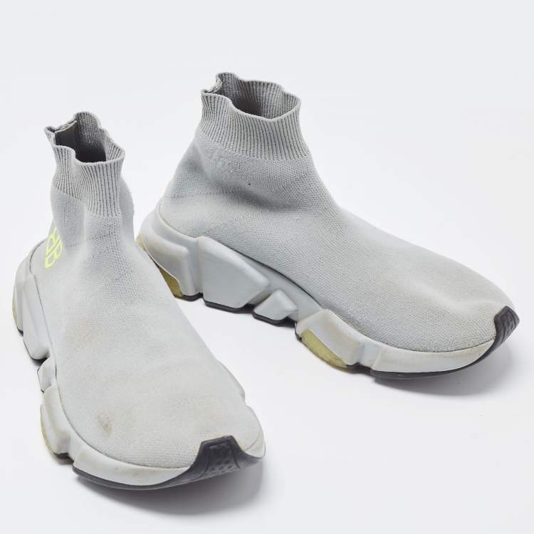 مملوكة مسبقًا Balenciaga Grey Knit Fabric Speed Trainer Sneakers Size 37