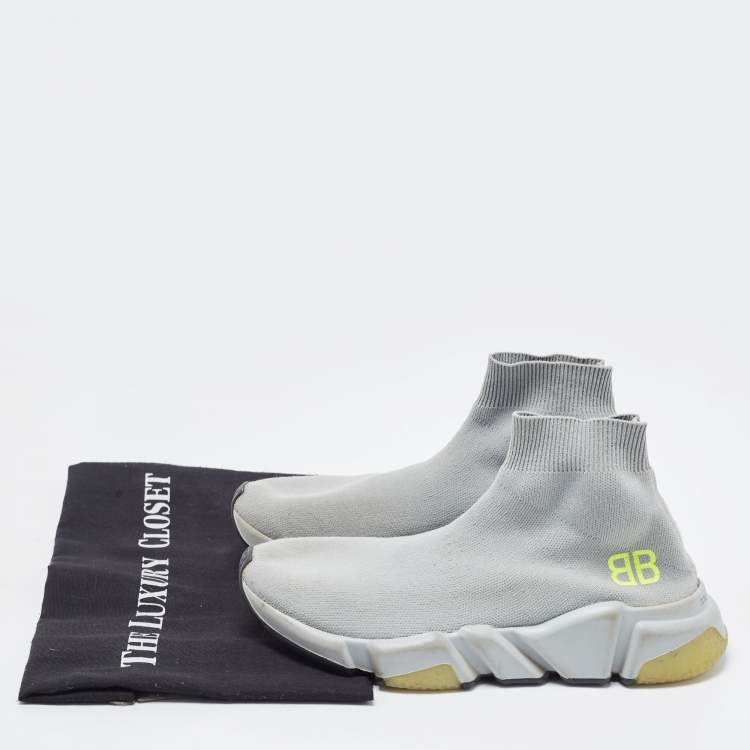 مملوكة مسبقًا Balenciaga Grey Knit Fabric Speed Trainer Sneakers Size 37