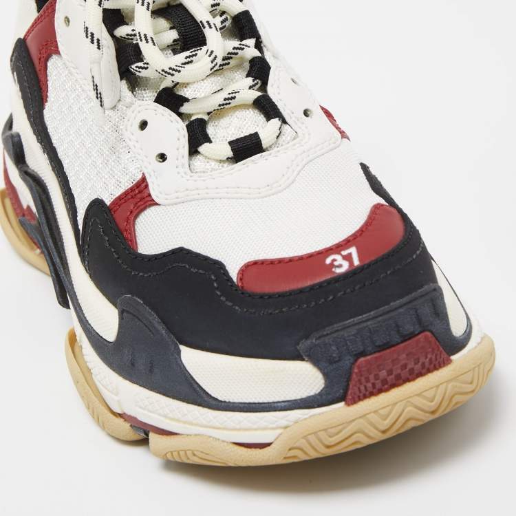 Pre Owned Balenciaga Tricolor Nubuck Leather and Mesh Triple S Low Top Sneakers Size 37
