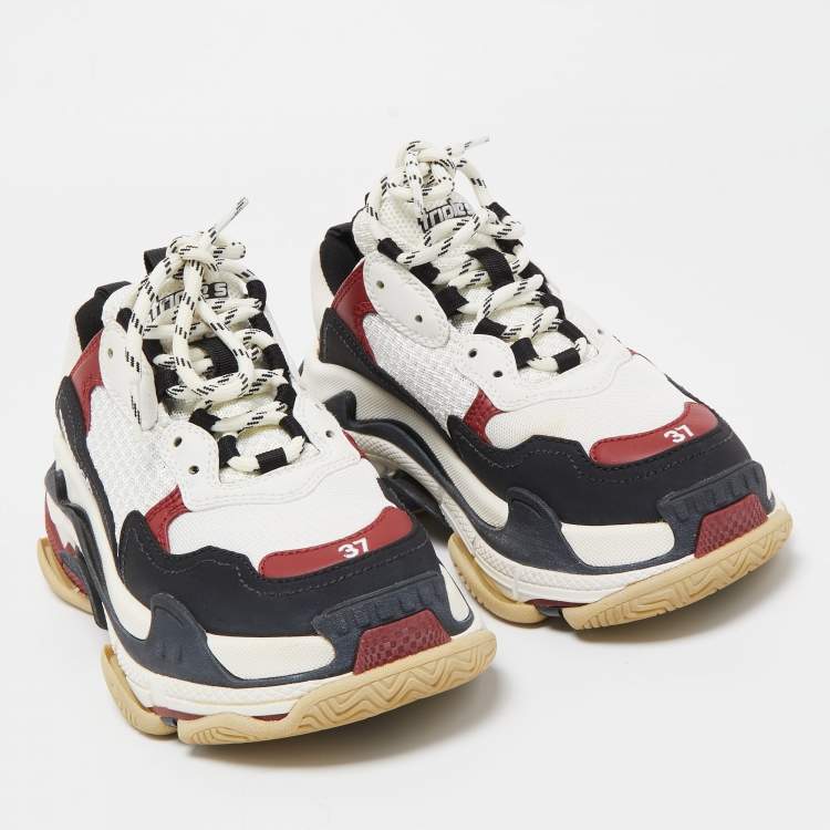 Pre Owned Balenciaga Tricolor Nubuck Leather and Mesh Triple S Low Top Sneakers Size 37