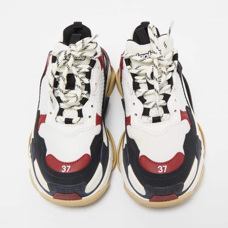 Pre Owned Balenciaga Tricolor Nubuck Leather and Mesh Triple S Low Top Sneakers Size 37