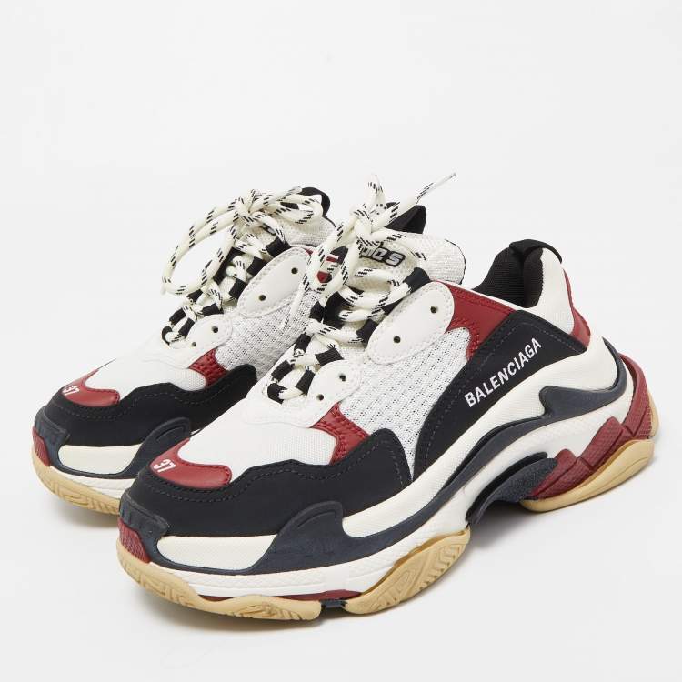 Pre Owned Balenciaga Tricolor Nubuck Leather and Mesh Triple S Low Top Sneakers Size 37