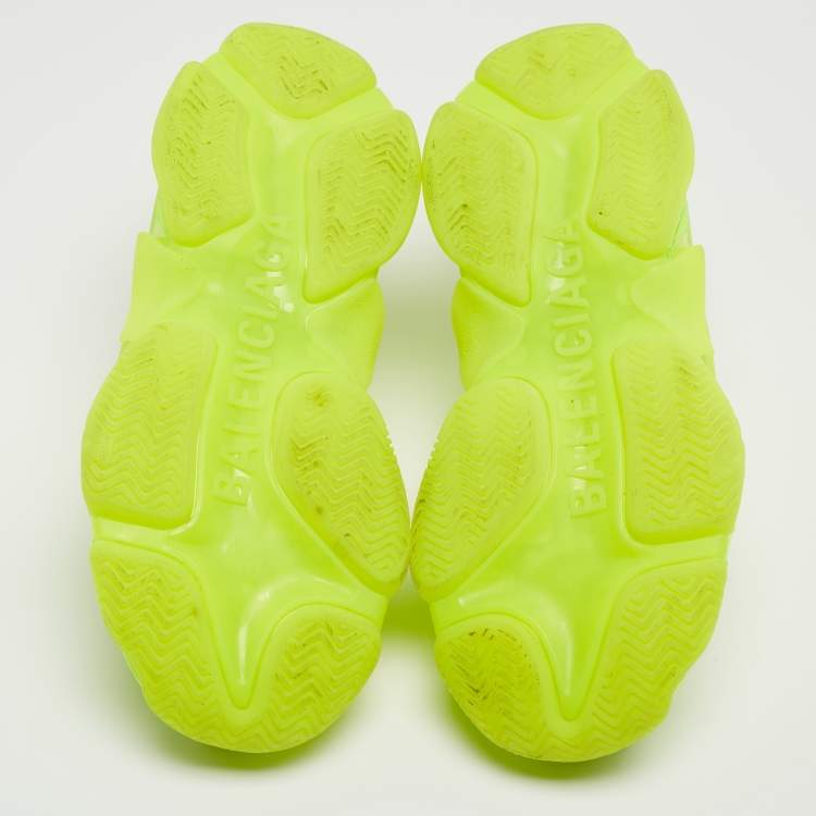 مملوكة مسبقًا Balenciaga Neon Green Faux Leather and Mesh Triple S Low Top Sneakers Size 38