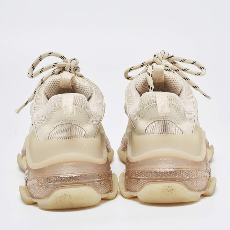 Pre Owned Balenciaga Cream Leather and Mesh Triple S Clear Sneakers Size 36