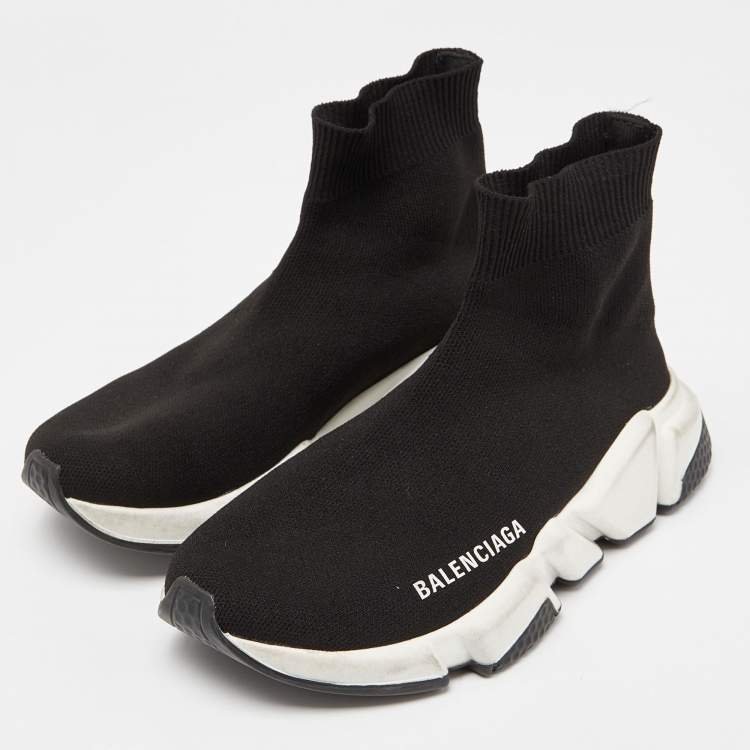 Pre Owned Balenciaga Black Knit Fabric Speed High Top Sneakers Size 35
