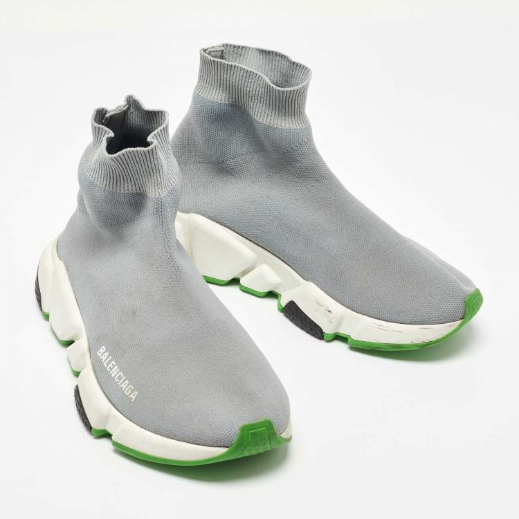 Pre Owned Balenciaga Grey Knit Speed Trainer High Top Sneakers Size 35