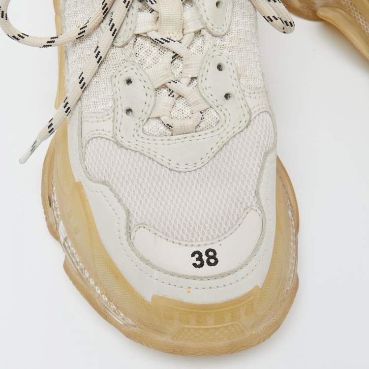 Pre Owned Balenciaga White/Grey Mesh and Leather Lace Up Sneakers Size 38