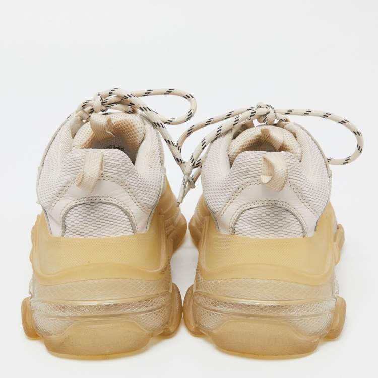 Pre Owned Balenciaga White/Grey Mesh and Leather Lace Up Sneakers Size 38