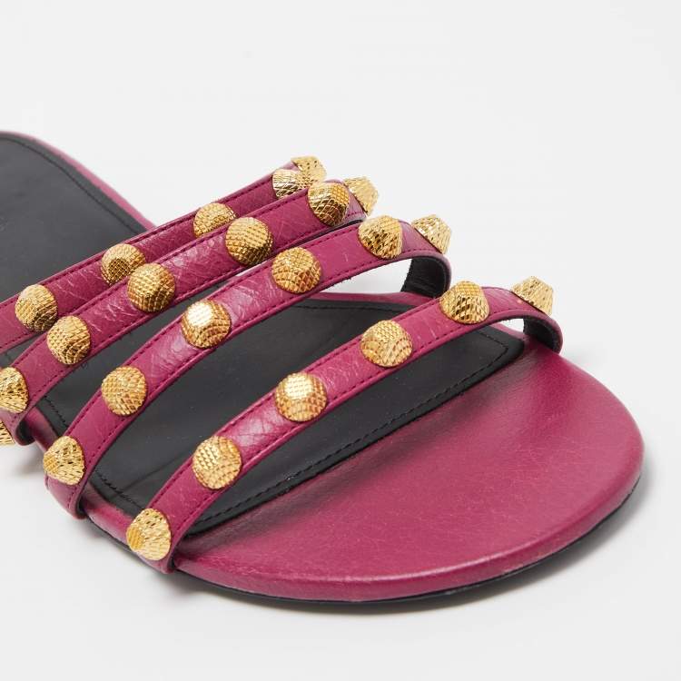 Pre Owned Balenciaga Pink Leather Arena Flat Slides Size 41