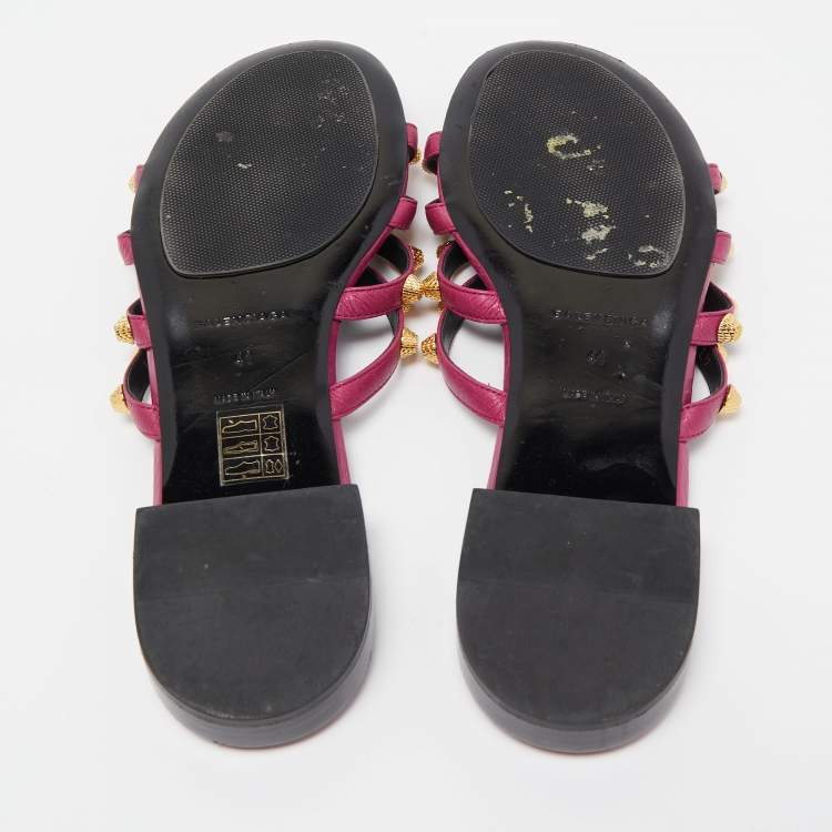 Pre Owned Balenciaga Pink Leather Arena Flat Slides Size 41
